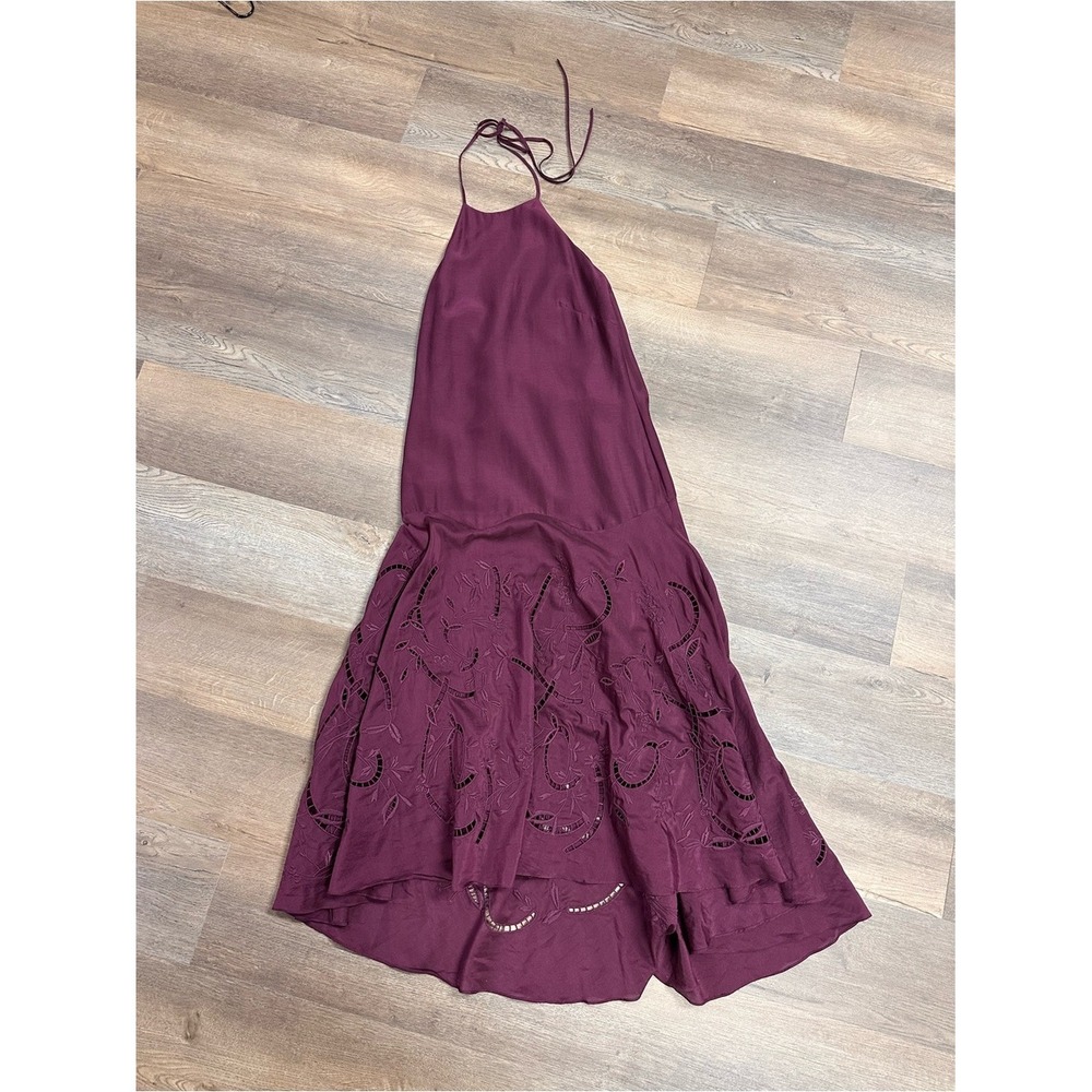 Tibi Sleeveless Halter Maxi Dress in Burgundy Wine Silk Cotton Blend Size 0